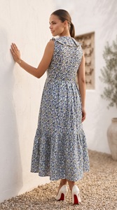 2023 New Arrivals Summer Eco-Friendly Women's Casual Bohemian Floral Long Maxi Dress <b>Tie</b> Dye Gypsy Chic Viscose Crepe V-neck - Product Image 5