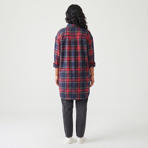 Chemise longue à carreaux pour femme, boutonnée, coupe décontractée, manches longues, haut de nuit, 100 % coton flanelle, pour femmes - Product Image 2