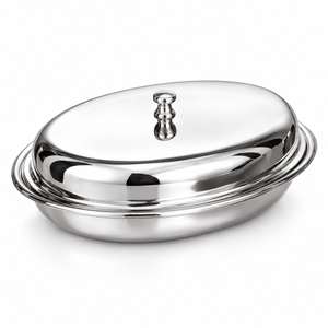 Bol de service en acier inoxydable avec couvercle, plat ovale, plat à mélanger en métal pour la cuisine et la salle à manger - Product Image 1