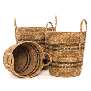 Panier rond en jonc de mer naturel avec poignées, de haute qualité, tissé à la main, écologique, pour la décoration intérieure - Product Image 2