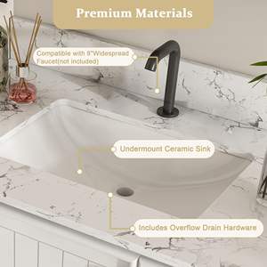 Mobile da Bagno Moderno 37\" in MDF con Top in Marmo Artificiale Bianco Carrara, Armadietto Multifunzionale con Ante e Cassetto Singolo - Product Image 3