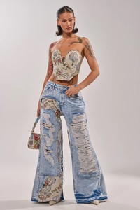 <b>Floral</b> Print Eco-Friendly Bohemian Distressed Wide Leg High Waist Denim <b>Jeans</b> Women's Loose Fit Full Length Vintage Style Cotton - Product Image 6