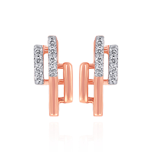 Boucles d'oreilles clous en or rose plaqué, diamants ronds taille brillant cultivés en laboratoire, design minimaliste, bijoux pour femme au quotidien - Product Image 1