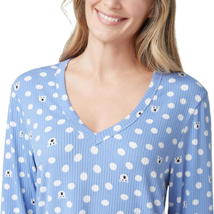 Pyjama en coton pour femmes, ensemble décontracté, vêtements de nuit, col rabattu, manches trois quarts, hauts de nuit, shorts pour femmes - Product Image 5
