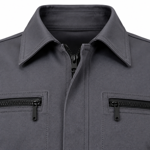 Combinaison industrielle pour homme en sergé épais gris anthracite, avec col pointu, fermetures éclair horizontales sur la poitrine et poches renforcées - Product Image 5