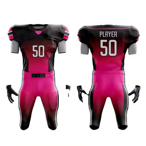 Ensemble de maillot et pantalon de football américain personnalisable pour homme adulte, en polyester, imprimé par sublimation, respirant, rose et noir, 50, avec le meilleur service OEM - Product Image 4