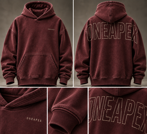 Sweat-shirt à capuche bordeaux personnalisé pour homme, coupe oversize, avec grand texte au dos, tissu texturé, poche kangourou - Product Image 6