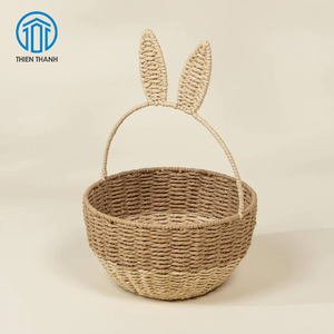 Panier en jonc de mer fait main avec oreilles de lapin, panier de rangement pour lapin, organisateur de jouets pour enfants, décoration de Pâques, vente en gros - Product Image 3
