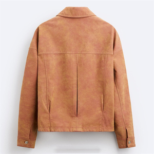 Men's Coated Suede <b>Jacket</b> with Stand Collar Embroidery Real Cowhide <b>Leather</b>-<b>Winter</b> Casual - Product Image 2