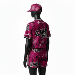 Ensemble short de baseball pour femmes, léger, en polyester mesh 150 GSM, respirant, imprimé par sublimation rose, logo personnalisé, ensembles pour femmes - Product Image 5