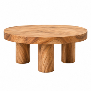 Table basse ronde Kavana, style organique moderne, en bois de Suar massif, qualité supérieure, plateau épais, pour un espace de vie contemporain, vente en gros - Product Image 1