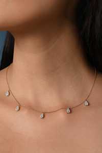 Colliers ras du cou en forme de goutte d'eau avec diamants de laboratoire taille ronde pavée, solitaire classique de luxe, fermoir mousqueton, pour superposition, 17 pouces, or massif 14 carats - Product Image 4
