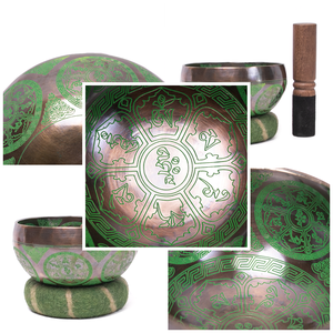 Juego de Cuencos Tibetanos Hechos a Mano con Grabado de Mantras – Auténtico Cuenco de Sonido Verde de Nepal, Símbolos Tibetanos Auspiciosos - Product Image 5