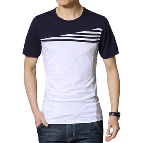 <b>Men's</b> Short Sleeve O-Neck Regular Fit T-<b>Shirt</b> Washed 100% Polyester Front Logo Solid Casual Knitted White and <b>Navy</b> <b>Blue</b> - Product Image 1