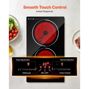 Ceramic Cooktop 12 Inch 2 <b>Burners</b> Portable <b>Electric</b> Stove 1800W 120V Radiant Countertop Built-In - Product Image 3