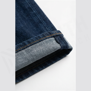 Straight-Leg Dark Wash <b>Denim</b> Jeans Men High Waist Slim Fit Cotton Casual Autumn Style Pants - Product Image 6