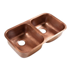 Fregadero de cobre de doble sección estilo rústico para cocina, lavabo de metal de alta calidad con diseño martillado de cobre antiguo - Product Image 3
