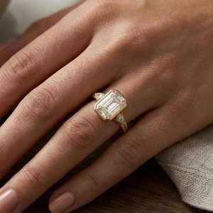 2.50 CT <b>Emerald</b> Cut Moissanite Engagement <b>Ring</b>, Bezel Set Wedding <b>Ring</b>, Art Deco Engraved Shank, 14K Gold Anniversary Gift - Product Image 4