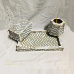 Juego de quemadores de incienso hexagonales de lujo con incrustaciones de nácar y patrones de chevron gris, caja de almacenamiento y bandeja para aromaterapia. - Product Image 3