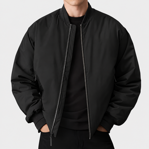 100% Polyester Men's Spring Fall Casual Zip-up Outerwear Contrast Lined Stand Collar Ribbed Cuff Flight Bomber Jacket For Men - Product Image 1