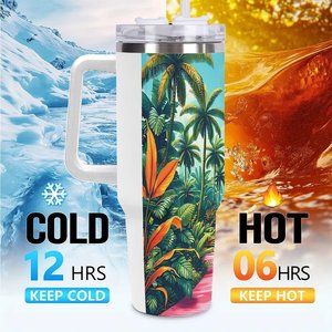 Vaso de Acero Inoxidable de 40 oz de Gran Capacidad con Diseño Tropical, Taza de Viaje - Product Image 6
