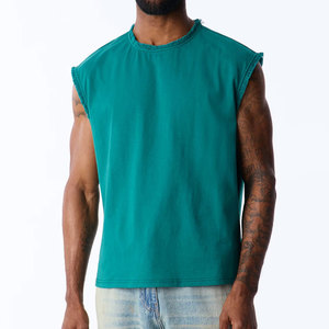 <b>Men</b> Distressed Sleeveless Arm Collar Fashionable <b>Singlet</b> Solid Color Hot Selling Muscle Fit Comfortable Boxy Trendy Tank Top - Product Image 5
