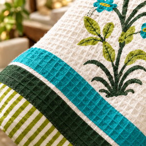 Wholesale <b>Hand</b> Block Printed Cotton Bath <b>Towel</b> Set, Botanical Floral Waffle Weave <b>Towels</b>, Indian Printed Soft Absorbent <b>Bathroom</b> - Product Image 6