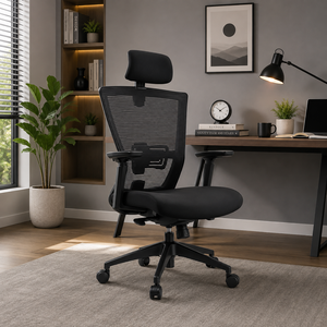 Chaise de bureau KINSHA, réglable en hauteur, design moderne, siège en tissu ergonomique, soutien lombaire et cervical, base à cinq roues pivotante - Product Image 1