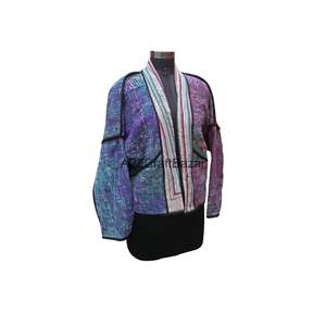 Chaqueta de Cuello Alto con Botones, Tejida a Mano, Ecológica, Transpirable, de Secado Rápido, 100% Algodón, Estilo Vintage Kantha para Mujer - Product Image 4