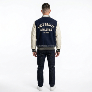 Chaqueta Bomber Varsity de Invierno para Hombre, Personalizada, Bordada, de Lana Teñida, con Mangas de Cuero, Cuello Alto, Estilo Casual - Product Image 6