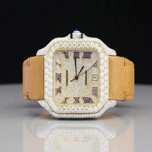 Atractivo Reloj de Pulsera de Lujo Personalizado con Correa de Goma, Estilo Hip Hop, con Diamantes Moissanite de Corte Redondo DVVS para Hombre, de la India - Product Image 1