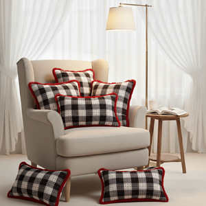 SOGA Juego de 6 Fundas de Cojín de Felpa con Diseño a Cuadros Buffalo Plaid de 4x45cm y 2 Fundas de Almohada de 30x50cm, Suaves y Cálidas - Product Image 1