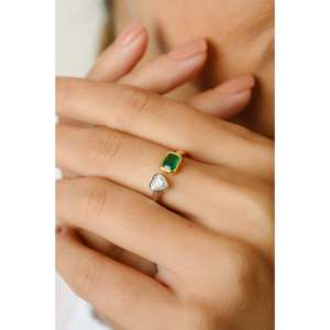 18K Gold Two-Toned Emerald and Diamond Statement Ring for Women - Product Image 5