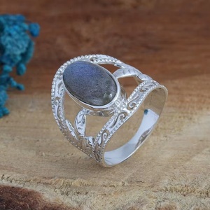 Heaven <b>Crafts</b> Natural Labradorite 925 Sterling Silver Blue Flash Gemstone Leaf Bohemian Christian Statement <b>Ring</b> Handmade - Product Image 5
