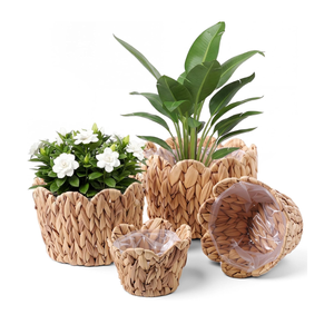 Handwoven Natural Water Hyacinth Decorative <b>Plant</b> Pot with Plastic Liners Woven <b>Basket</b> Planters <b>for</b> Home Garden from Vietnam - Product Image 1