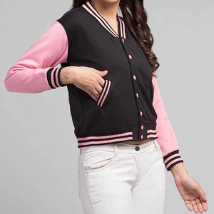 Chaqueta universitaria rosa y negra para mujer, manga larga, cuello en V, con botones, ribete en contraste, ropa exterior informal de otoño - Product Image 3