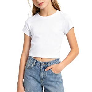 T-shirts d'été en coton rose pour filles, uniforme scolaire, vêtements décontractés pour étudiantes, hauts courts à manches courtes basiques - Product Image 6