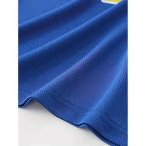 Ensemble de maillot de basket ODM bleu et jaune en mesh sans manches avec short pour garçons et enfants, respirant et confortable - Product Image 4