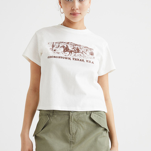 T-shirts décontractés d'été pour femmes, en coton blanc, imprimé lettres, manches courtes, épaules tombantes, col rond, coupe ample, taille standard - Product Image 1