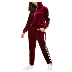 Custom Women Velour Tracksuit <b>Hooded</b> <b>Zip</b> Up Jacket and Pants Two Piece Casual Lounge Wear Sports Set for Wholesale - Product Image 2