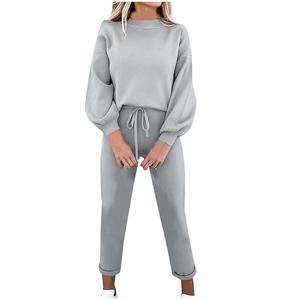 Survêtement décontracté uni pour femme, ensemble deux pièces oversize avec logo, tenue d'entraînement pour femme, ensemble deux pièces longueur intégrale - Product Image 4