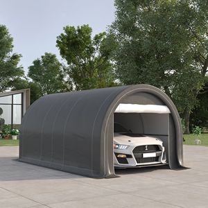 Tenda da parcheggio/porto auto portatile resistente 16FT X 10FT con porta a cerniera grande, copertura in PE anti-UV per auto e camion, in HDPE per deposito/temporanea conservazione - Product Image 2