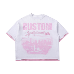 เสื้อยืดโอเวอร์ไซส์พิมพ์ลายสีชมพู สไตล์สตรีท คอกลม แขนสั้น ผ้าเจอร์ซีย์คอตตอน สำหรับผู้ชาย รุ่น Custom Loyalty Over Love - Product Image 1