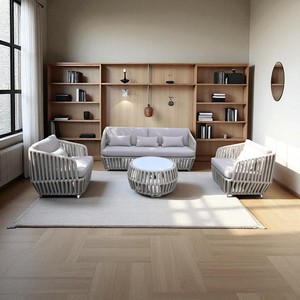 Ensemble de canapés contemporains en rotin avec coussins en mousse haute densité, mobilier de jardin extérieur, rotin PE imperméable et résistant aux UV - Product Image 3