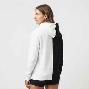 Sweat-shirt à capuche pour femme, color-block blanc et noir, manches longues, en coton, avec poches, logo sur le devant, style décontracté, pour l'automne - Product Image 3
