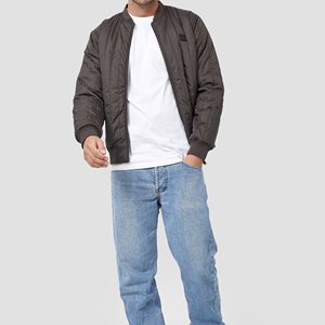 Chaqueta Bomber Acolchada para Hombre, Color Sólido, Cierre de Cremallera, Ropa Exterior Informal de Otoño, Relleno de Poliéster, Cuello Alto, Corte Regular - Product Image 1