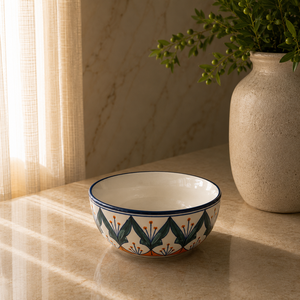 Tazón de Cerámica Hecho a Mano con Motivo de Hojas Mediterráneas, Acabado Brillante para una Decoración Moderna y Refinada - Product Image 1