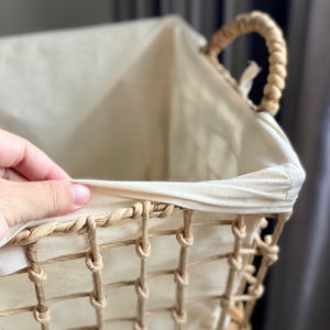 Panier de rangement de haute qualité en jacinthe d'eau naturelle, jonc de mer, rotin et bambou, avec cadre et doublure en coton, pour armoire - Product Image 3