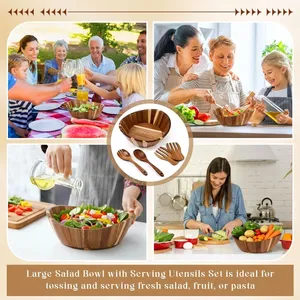 ชามไม้ดีไซน์หรูหราสำหรับใช้ในครัวและห้องรับประทานอาหาร เหมาะสำหรับเสิร์ฟผลไม้ สลัด พาสต้า ของว่าง และอาหารแห้ง พร้อมพื้นผิวขัดเรียบเนียน - Product Image 6