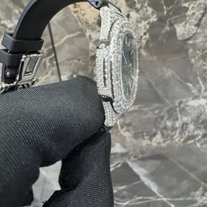 Montre automatique avec cadran à index, sertie de diamants Moissanite incolores, style Hip Hop, bracelet en caoutchouc, pour homme - Product Image 5